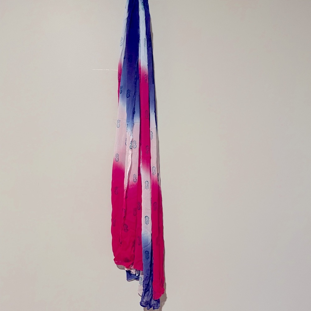 Pink white and purple self printed scarf